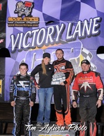 Tony Bruce Jr, Brady Bacon, and Wayne Johnson top 3 at Friday's Copper Classic at Canyon Raceway Park. Photo by Tim Aylwin  